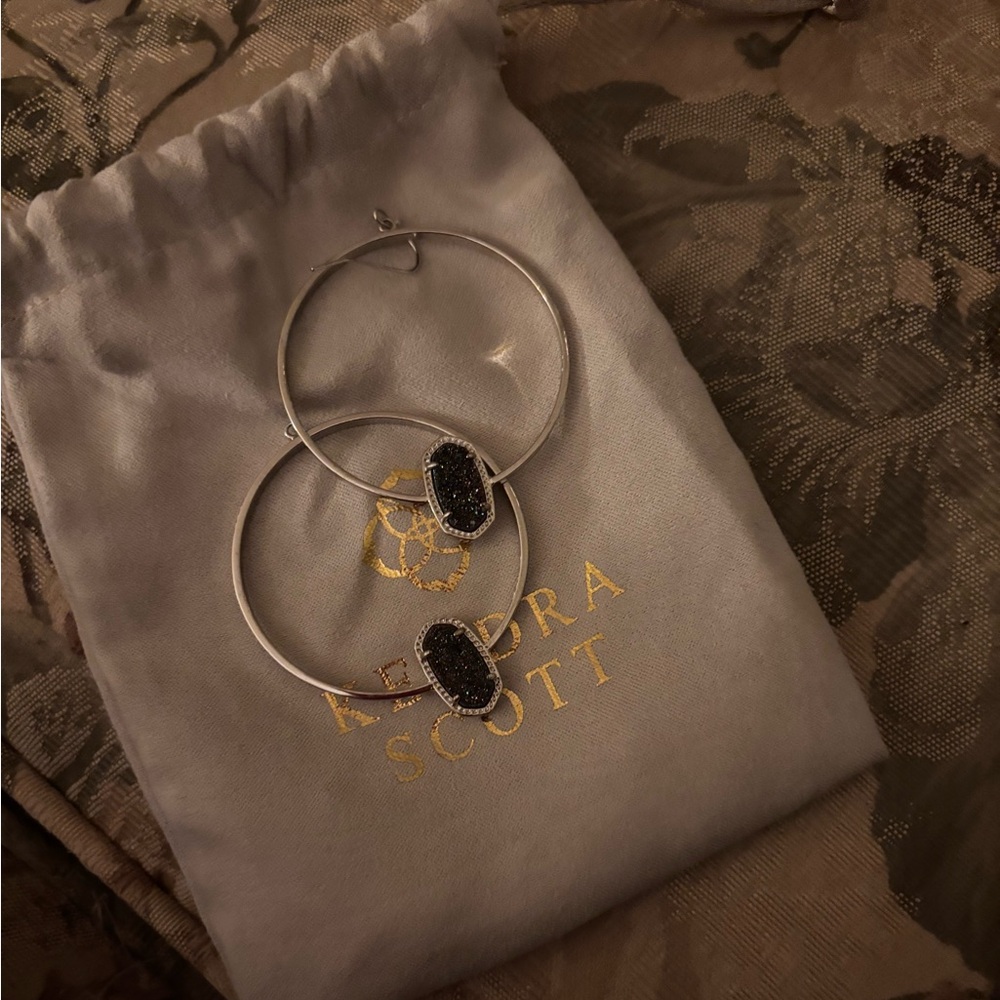 Kendra Scott Silver Hoops with Dark Stone